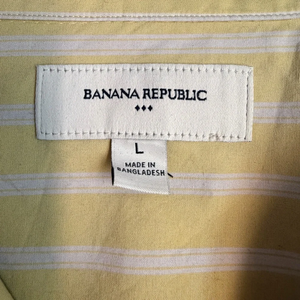 Banana Republic Cotton Butter Yellow White Striped Button Down V Neck Dress L - Picture 8 of 12